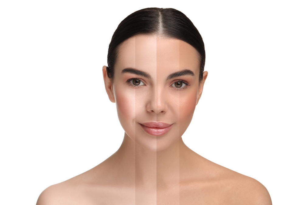 Solarium,Tan.,Combined,Portrait,Of,Woman,With,Different,Skin,Tones